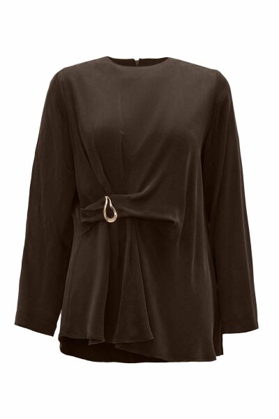 Accessory Detailed Solid Brown Tunic 
