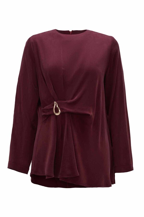 Accessory Detailed Solid Burgundy Tunic - 1