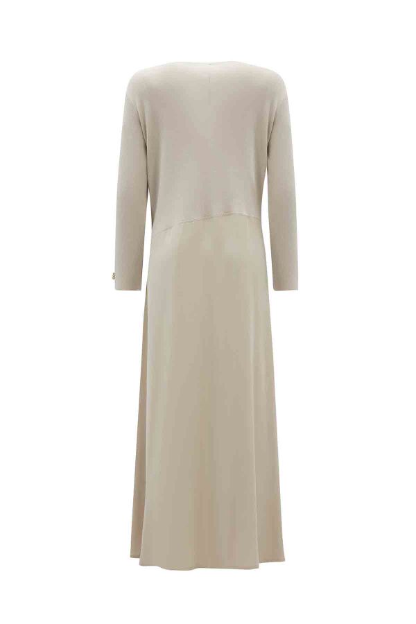 Asymmetric Cut Knitted Cupro Dress in Stone - 2
