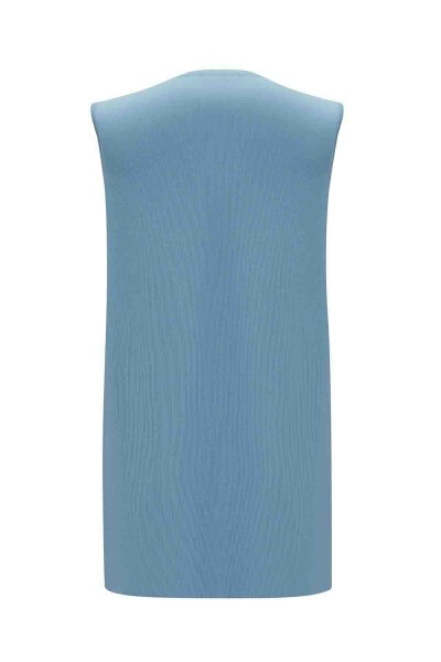 Basic Sleeveless Knitted Blue Tunic - 2