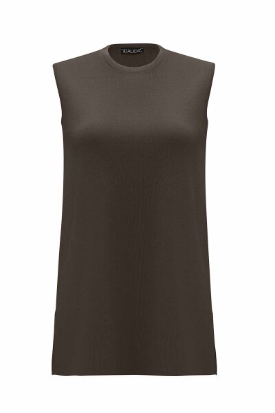 Basic Sleeveless Knitted Brown Tunic 