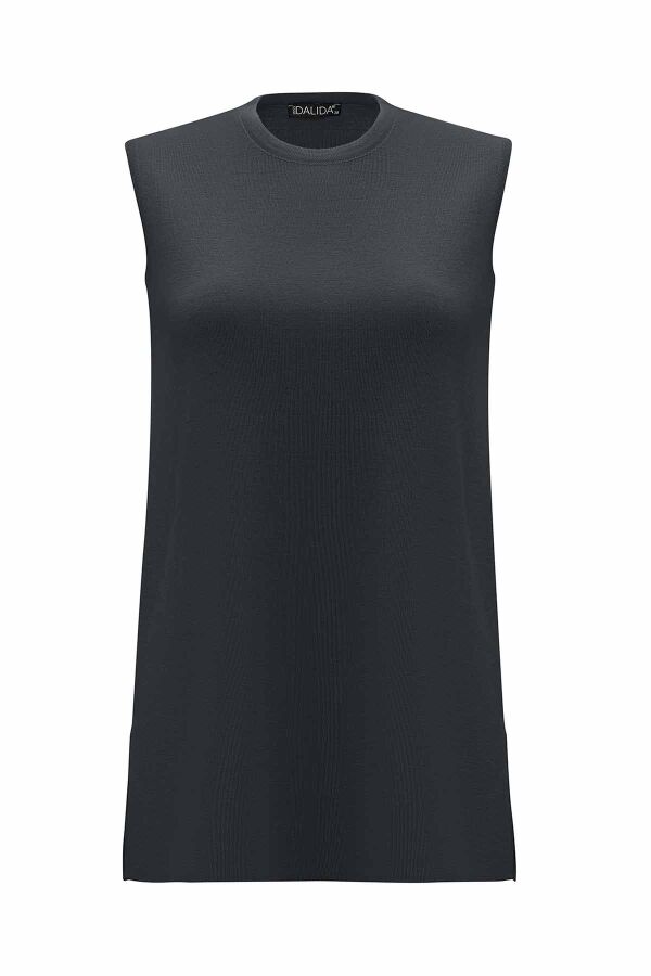 Basic Sleeveless Knitted Dark Grey Tunic - 1