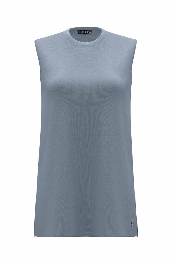 Basic Sleeveless Knitted Grey Tunic - 1
