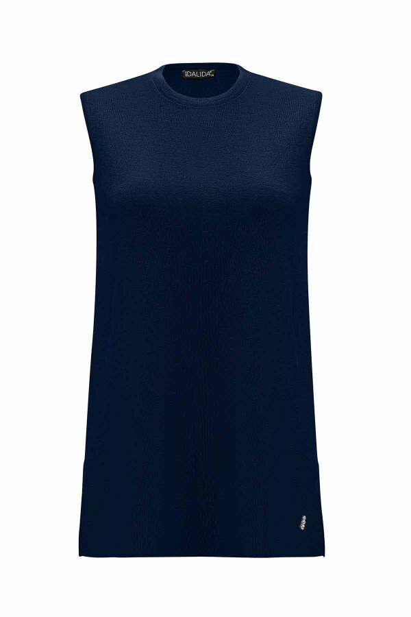 Basic Sleeveless Knitted Navy Blue Tunic - 1