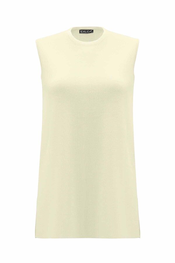 Basic Sleeveless Knitted Yellow Tunic - 1