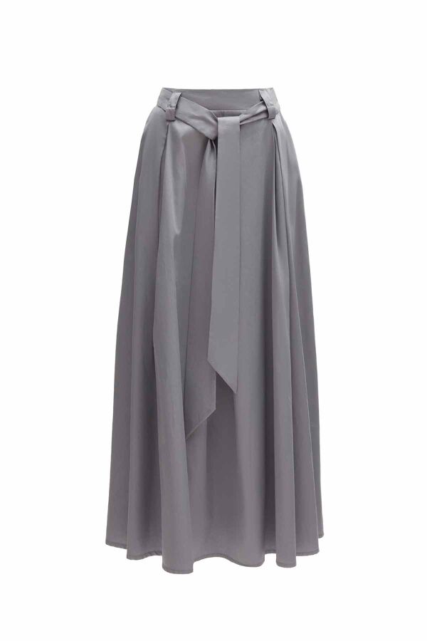 Beli Kuşaklı Rahat Kesim Kumaş Etek - 10