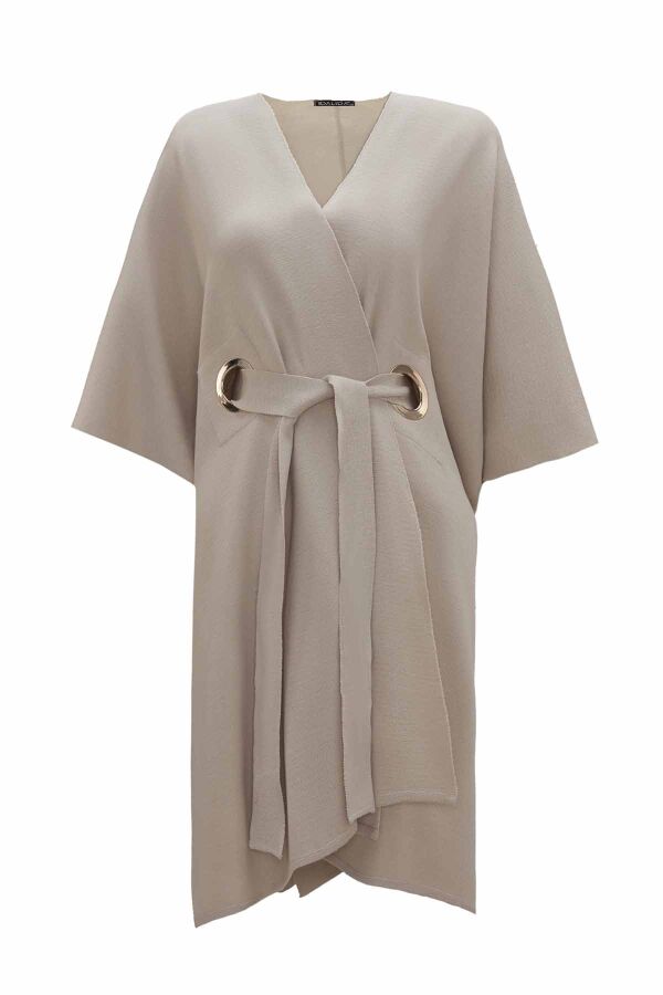 Beli Kuşaklı Triko Taş Rengi Hırka - 1