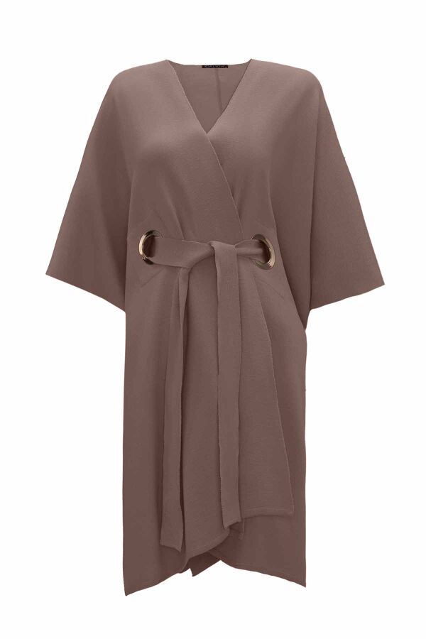 Beli Kuşaklı Triko Vizon Hırka - 1