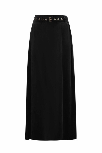 Belted Black Cupro Skirt 
