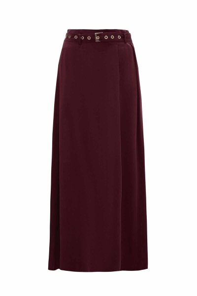 Belted Burgundy Cupro Skirt - 1