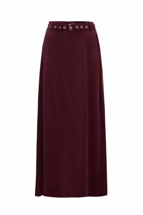 Belted Burgundy Cupro Skirt - 1