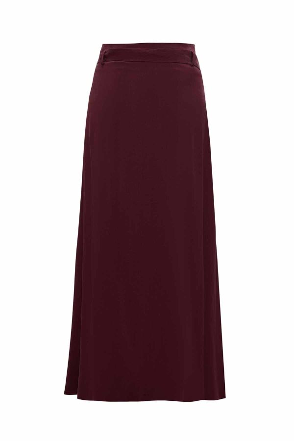 Belted Burgundy Cupro Skirt - 2