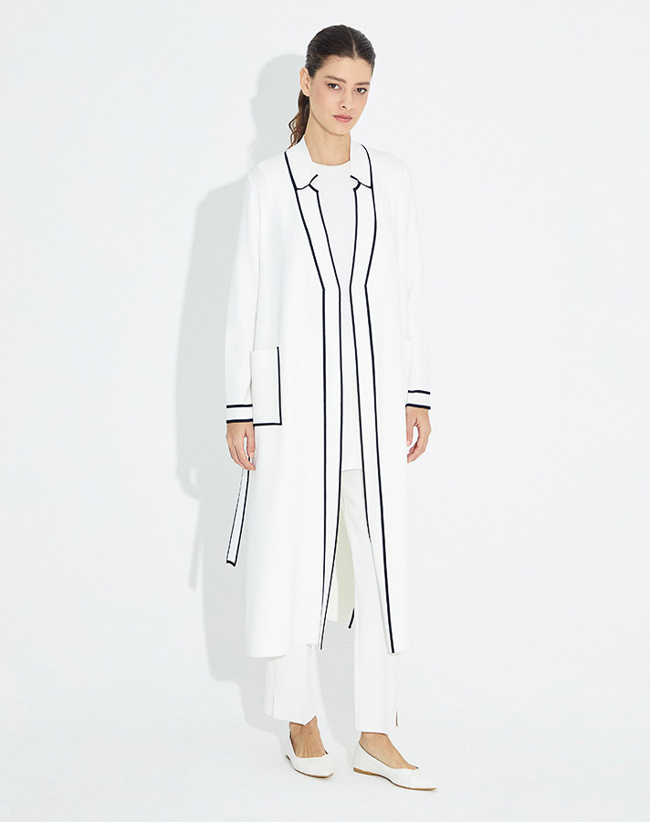 Belted Long Cardigan with Side Slits - 7