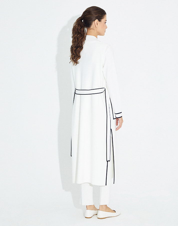 Belted Long Cardigan with Side Slits - 8
