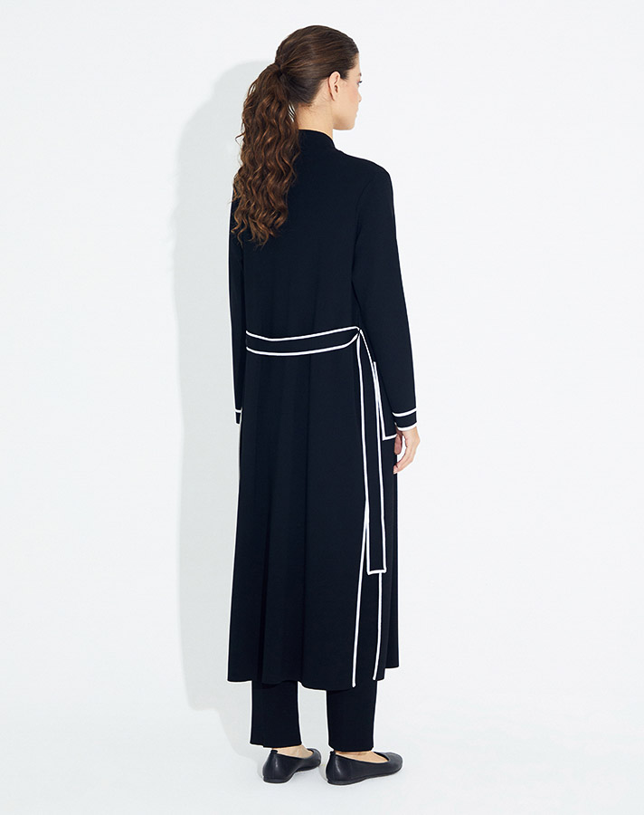 Belted Long Cardigan with Side Slits - 10