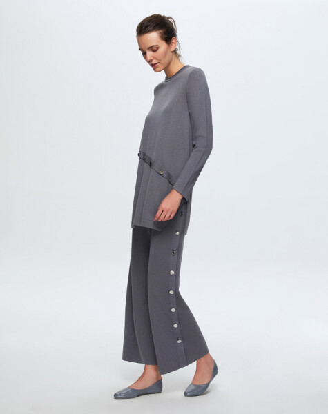 T24K-7003 Button Detailed Wide Leg Trousers - 4