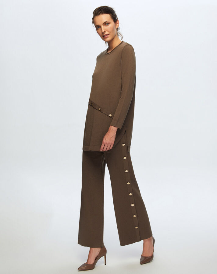 T24K-7003 Button Detailed Wide Leg Trousers - 2