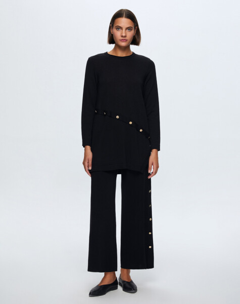 T24K-7003 Button Detailed Wide Leg Trousers - 9