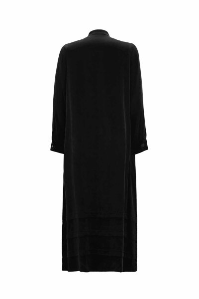 Buttoned Plain Dress with Mandarin Collar in Black - MISS DALIDA (1)