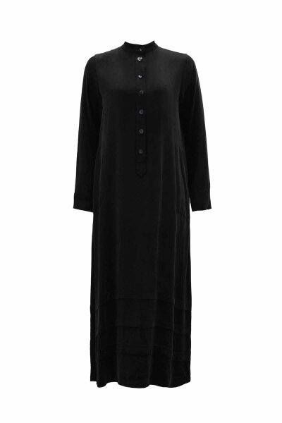 Buttoned Plain Dress with Mandarin Collar in Black - MISS DALIDA