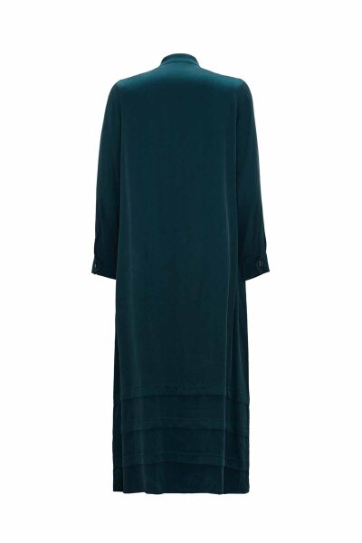 Buttoned Plain Dress with Mandarin Collar in Petrol Blue - MISS DALIDA (1)