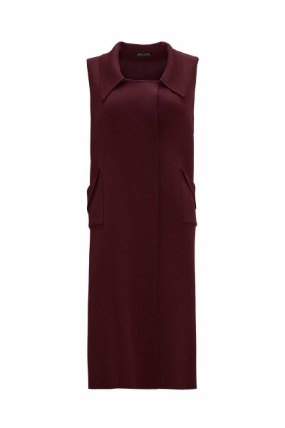 Cep Detaylı Triko Bordo Yelek - 1