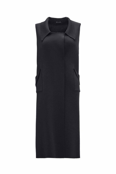 Cep Detaylı Triko Koyu Gri Yelek 