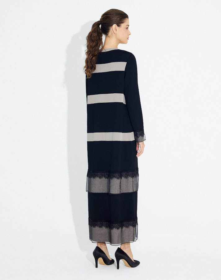 Chiffon and Lace Detailed Long Knitwear Dress - 5