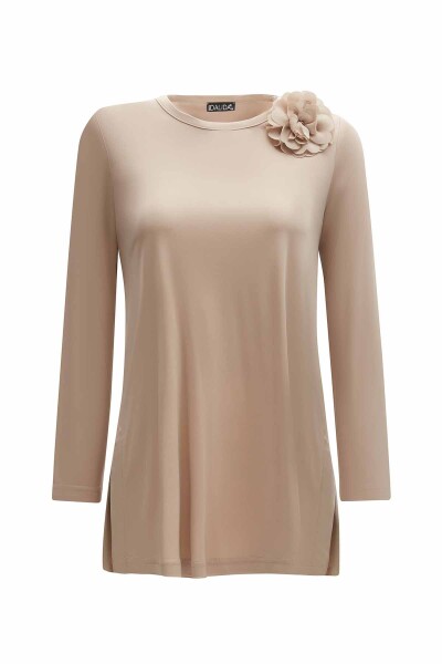 Çiçek Broşlu Düz Renk Basic Tunik - 1