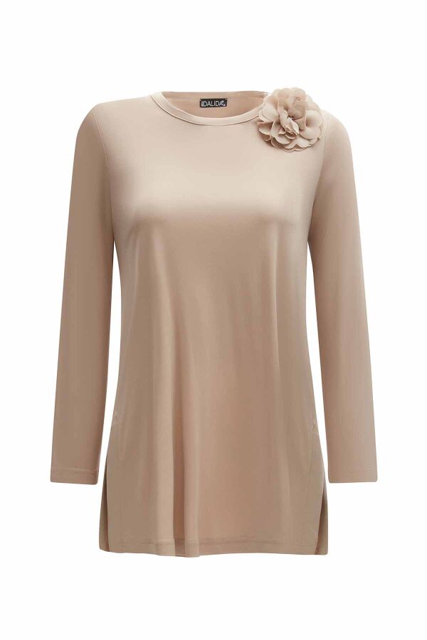Çiçek Broşlu Düz Renk Basic Tunik - 1
