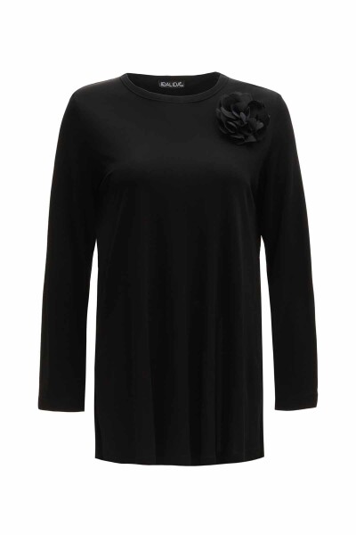Çiçek Broşlu Düz Renk Basic Tunik - 7