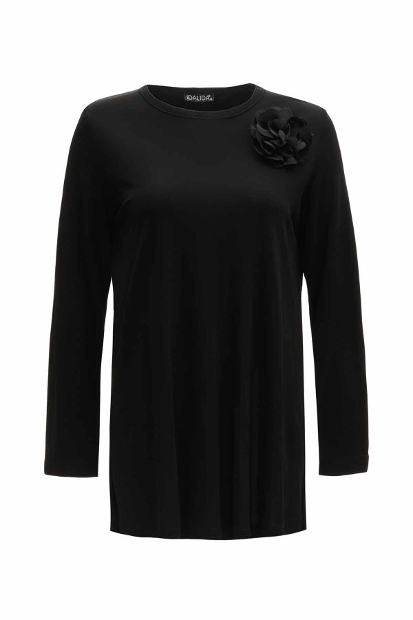Çiçek Broşlu Düz Renk Basic Tunik - 7
