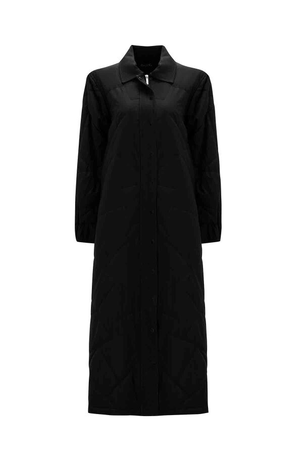 Denim Kumaş Detaylı Kapitone Siyah Kap - 3