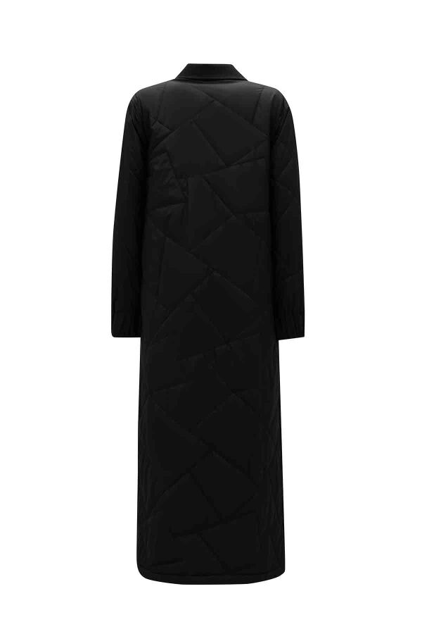 Denim Kumaş Detaylı Kapitone Siyah Kap - 4