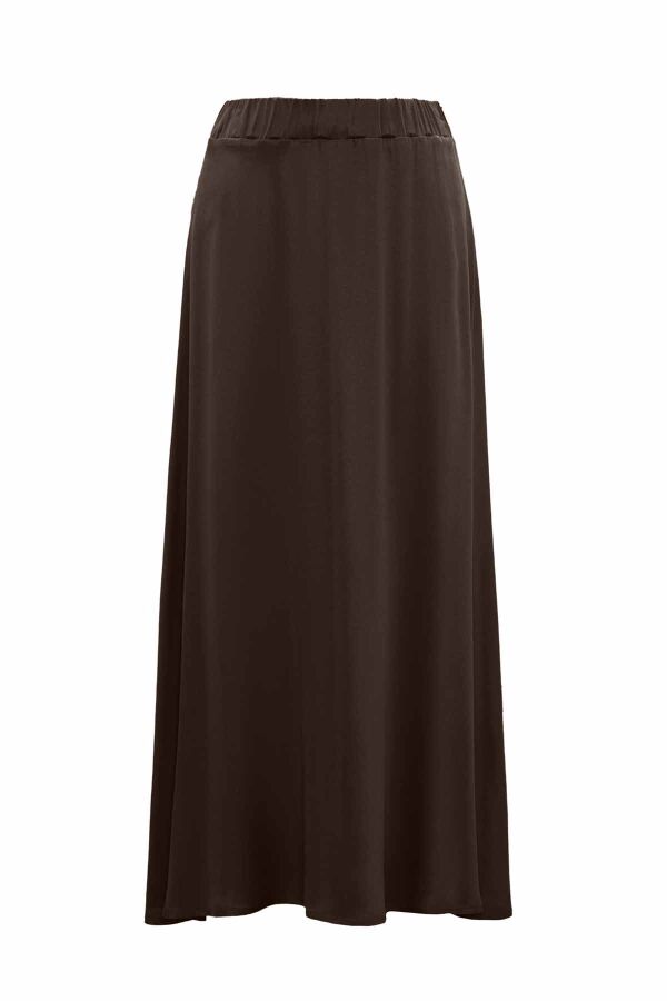 Elastic Waist Cupro Brown Skirt - 1