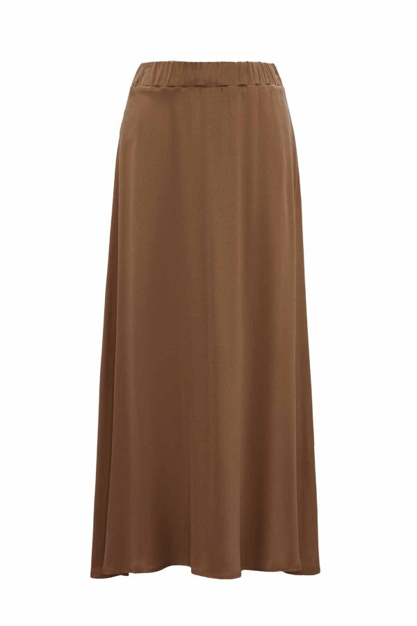 Elastic Waist Cupro Camel Skirt - 1