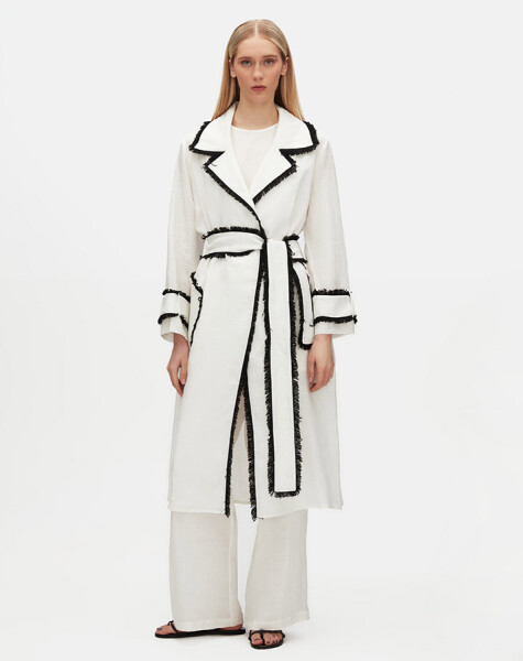 Fringe Detail Linen Trench Coat - 2