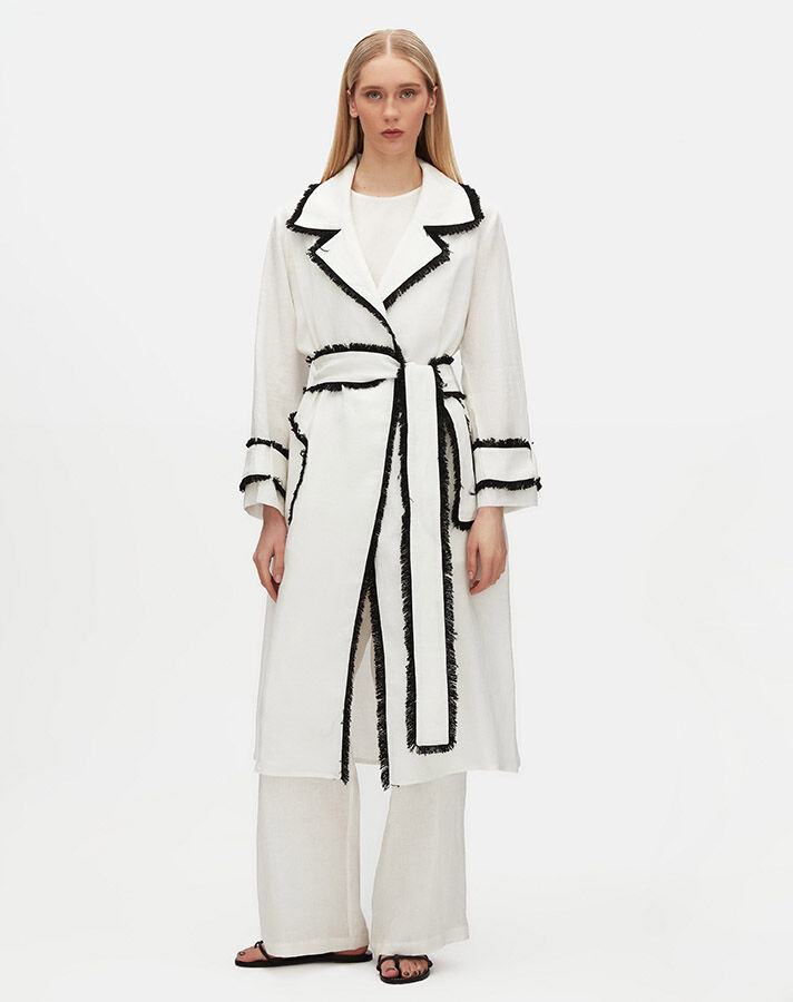 Fringe Detail Linen Trench Coat - 2