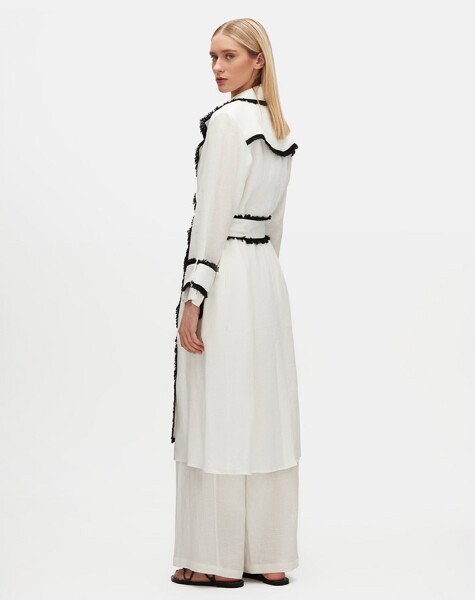 Fringe Detail Linen Trench Coat - 4
