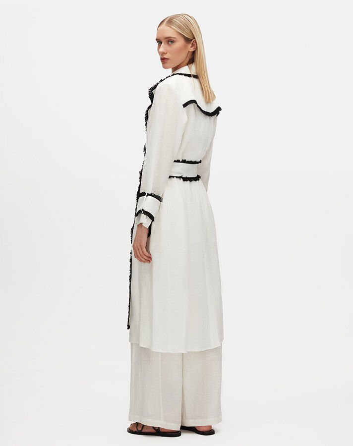 Fringe Detail Linen Trench Coat - 4