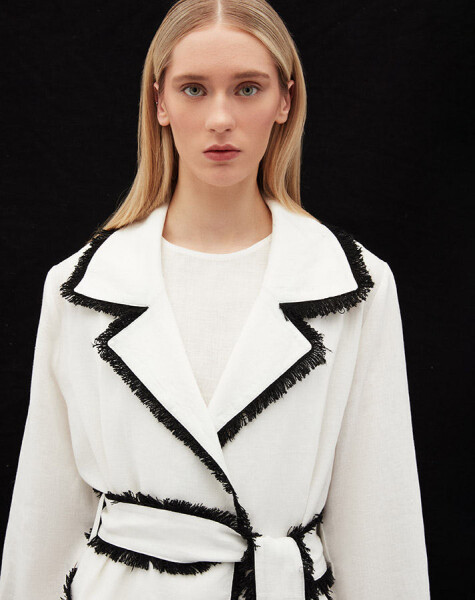 Fringe Detail Linen Trench Coat - 5