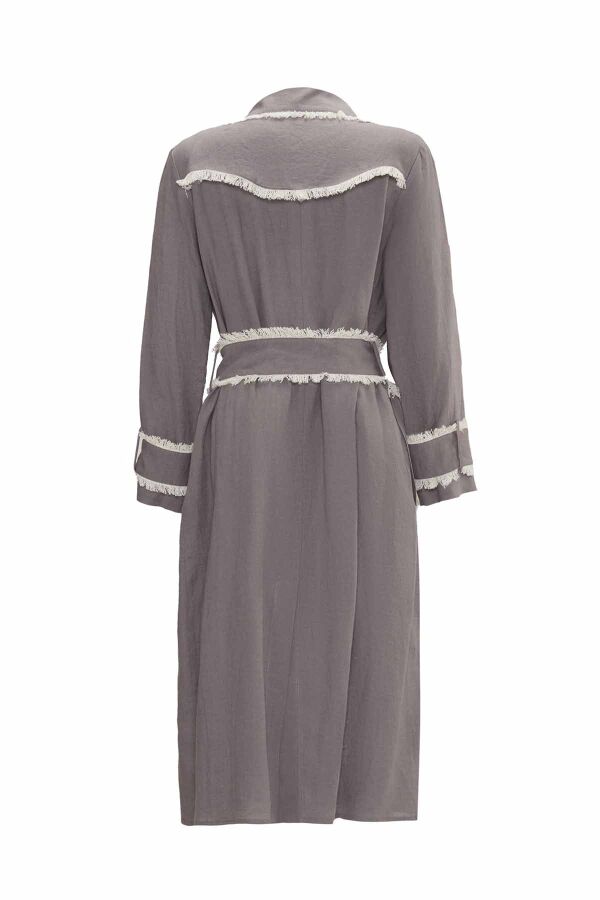 Fringe Detail Linen Trench Coat - 7