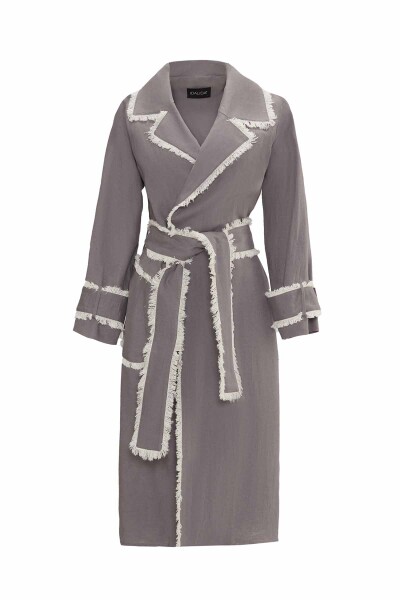 Fringe Detail Linen Trench Coat - 6