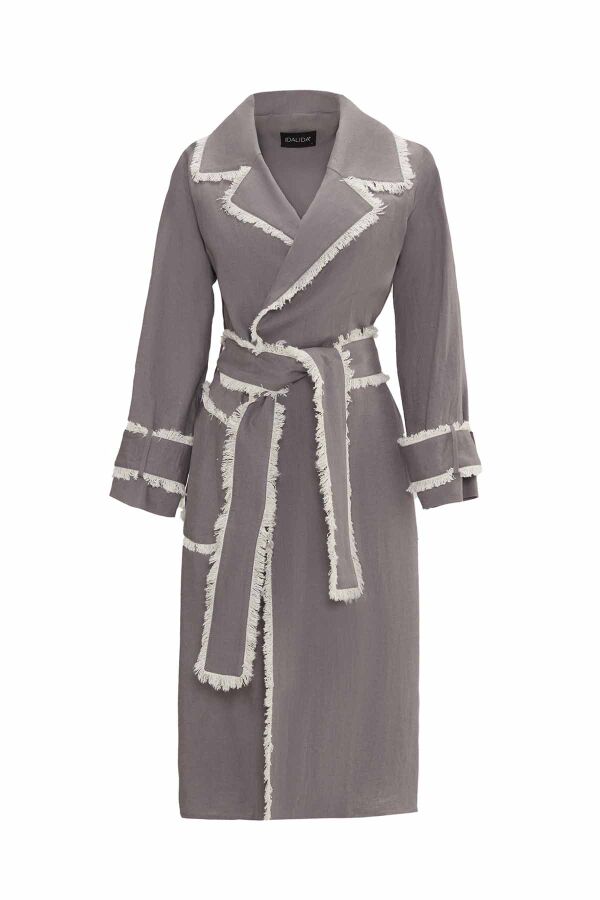 Fringe Detail Linen Trench Coat - 6