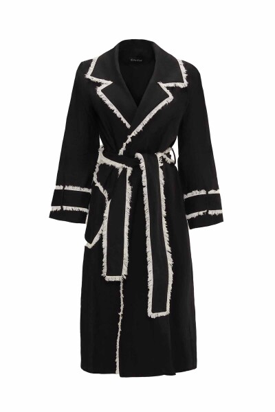 Fringe Detail Linen Trench Coat - 8