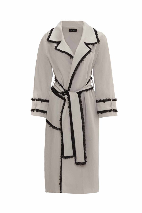 Fringe Detail Linen Trench Coat - 10