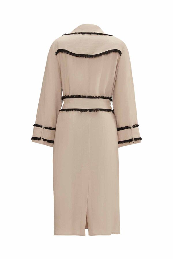 Fringe Detail Linen Trench Coat - 13