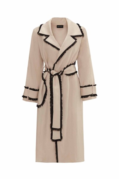 Fringe Detail Linen Trench Coat - 12