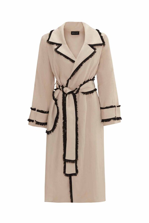 Fringe Detail Linen Trench Coat - 12