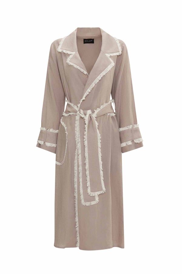 Fringe Detail Linen Trench Coat - 14